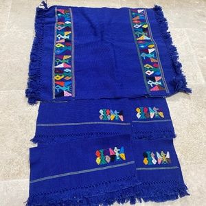 Guatemala Woven Celebration 3 Placemats And 4 Napkins Set Royal Blue